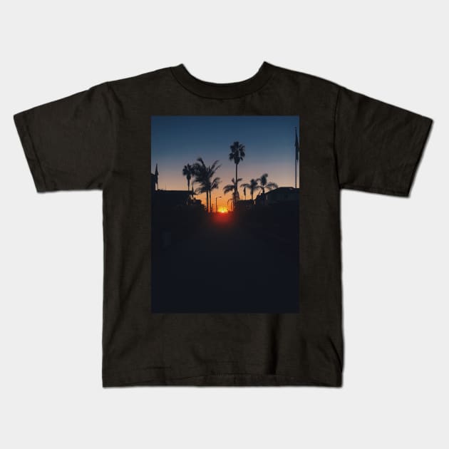Hermosa Beach Sunset Palms Kids T-Shirt by offdutyplaces